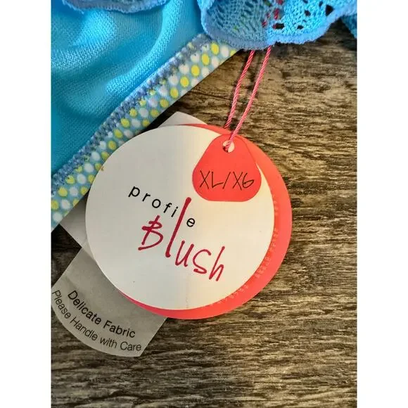 Gottex Lace Ruffle XL Bikini Bottoms Y2K Baby Blue Gingham,Cottagecore Swim, NEW - Picture 4 of 6